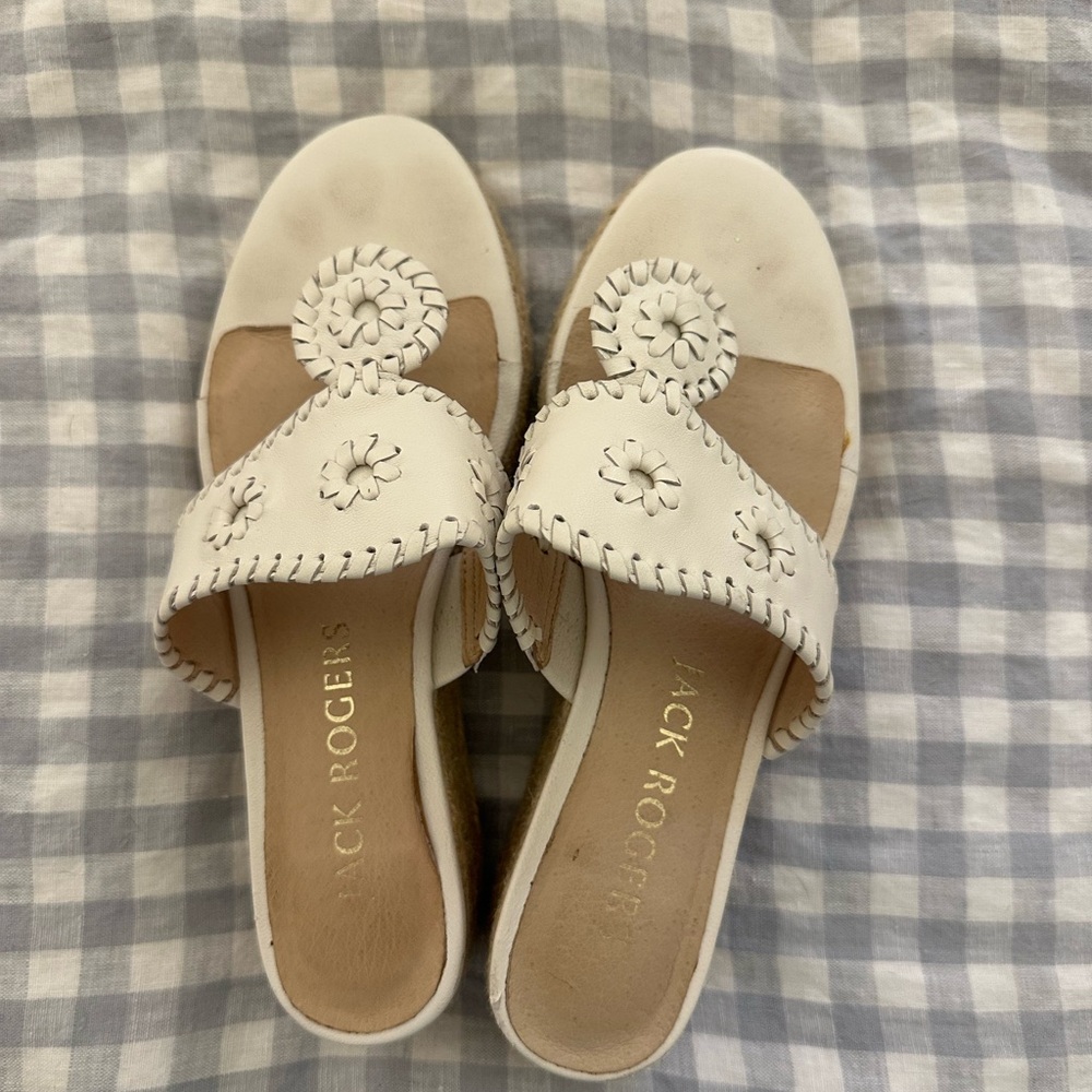 Jack Rogers White Floral Sandals Slip-On Summer